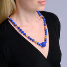 Vintage Mid Century Lapis Lazuli Longevity Bead Necklace