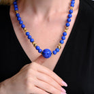 Vintage Mid Century Lapis Lazuli Longevity Bead Necklace