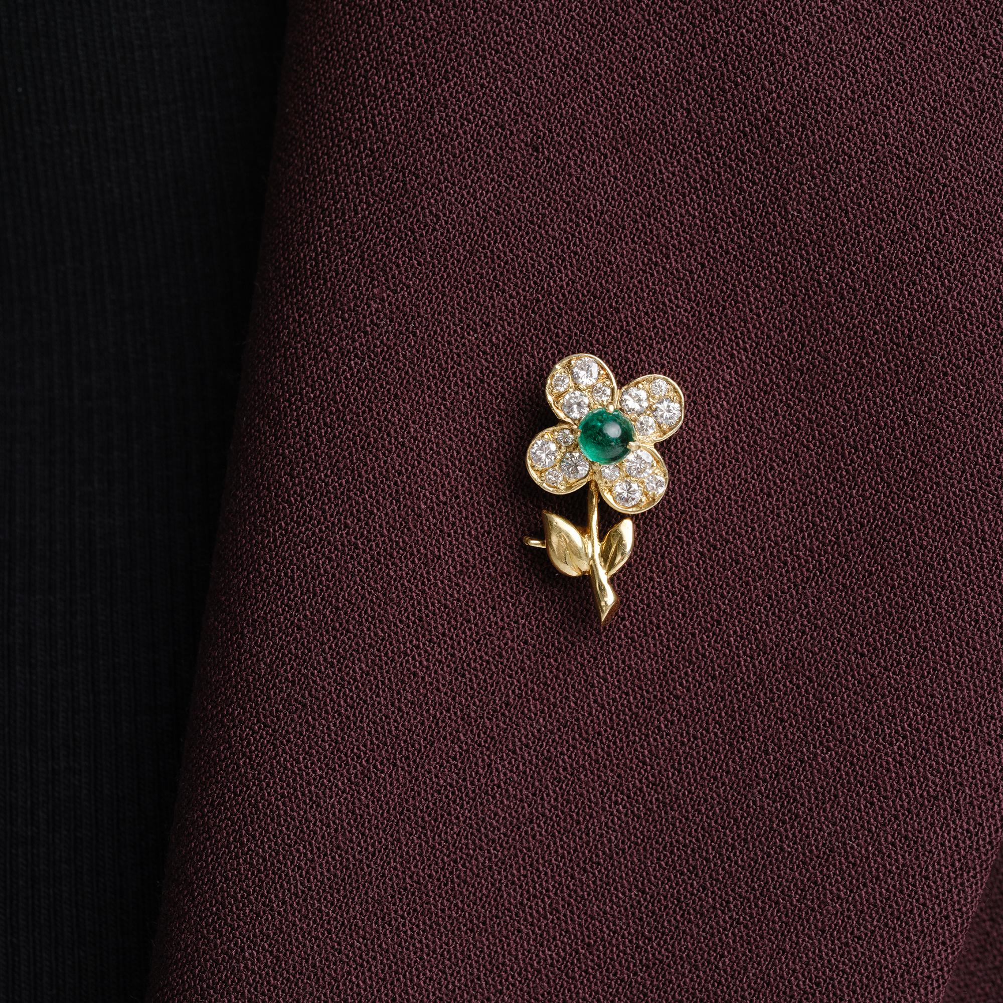 Vintage Van Cleef & Arpels Emerald and Diamond Flower Convertible Pin Pendant