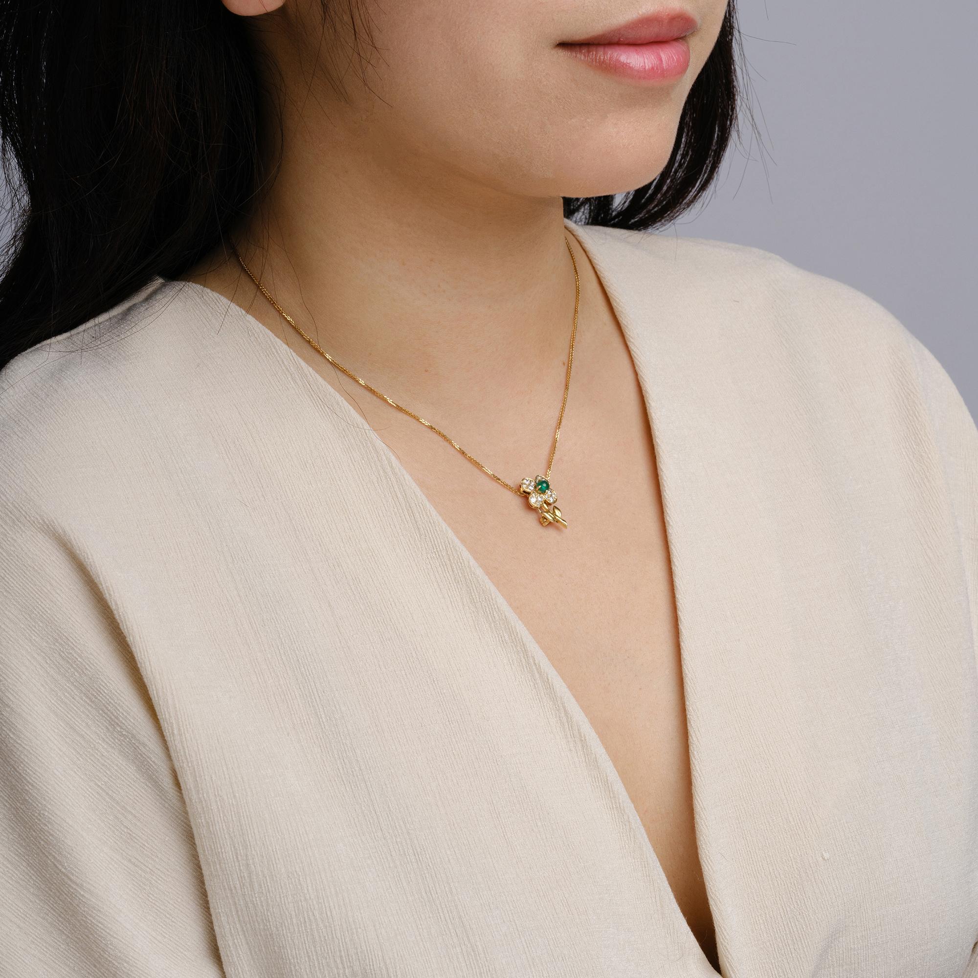 Vintage Van Cleef & Arpels Emerald and Diamond Flower Convertible Pin Pendant