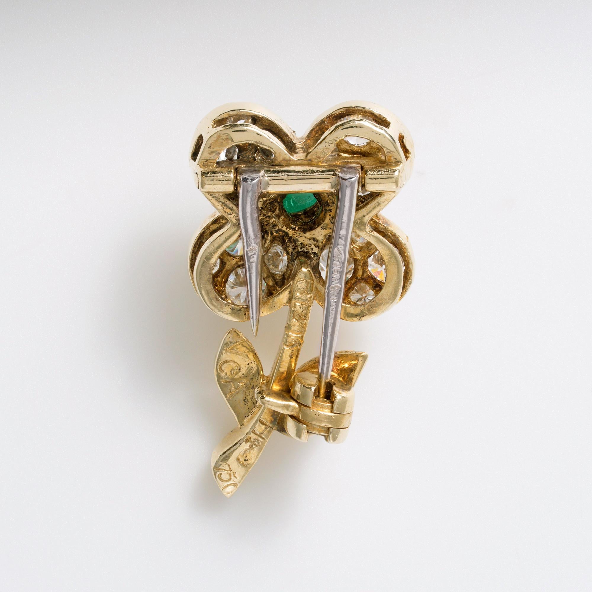 Vintage Van Cleef & Arpels Emerald and Diamond Flower Convertible Pin Pendant