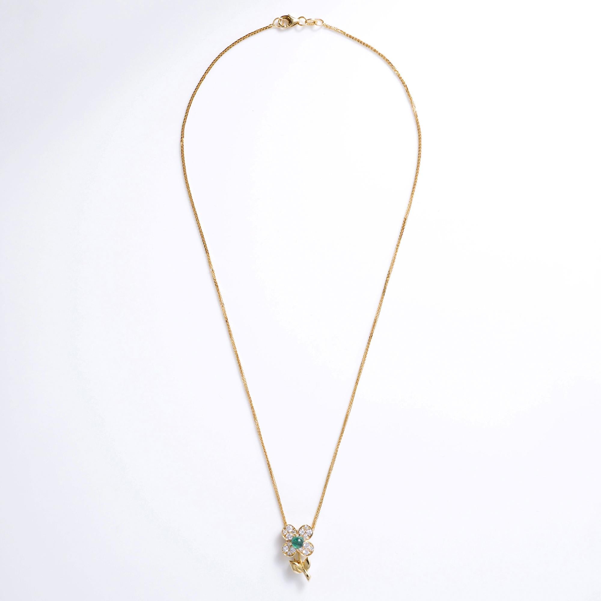 Vintage Van Cleef & Arpels Emerald and Diamond Flower Convertible Pin Pendant