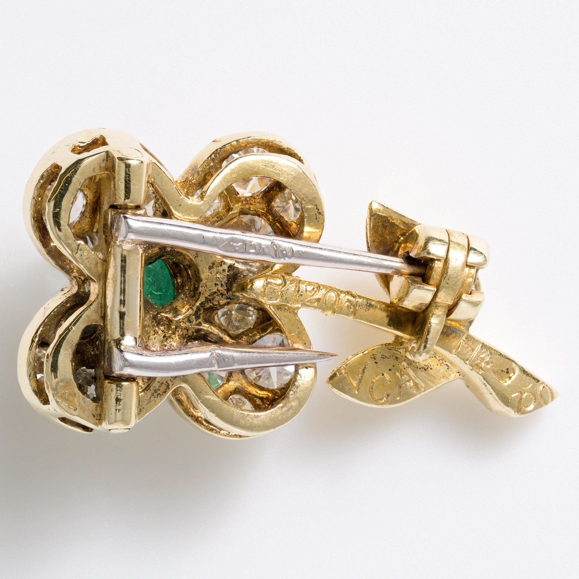 Vintage Van Cleef & Arpels Emerald and Diamond Flower Convertible Pin Pendant