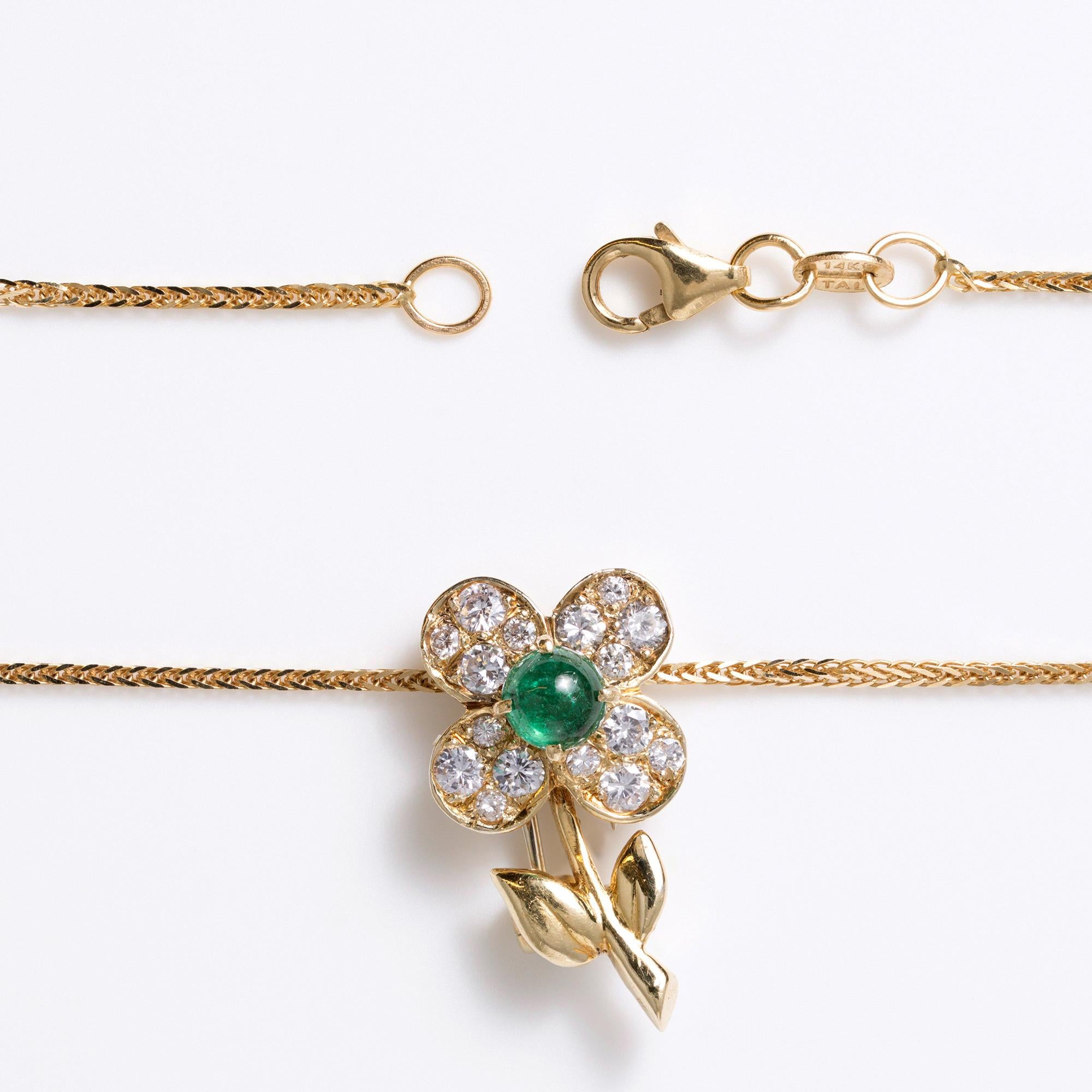 Vintage Van Cleef & Arpels Emerald and Diamond Flower Convertible Pin Pendant