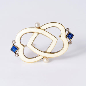 Antique Cartier Art Deco Sapphire & Enamel Interlocking Hearts Brooch