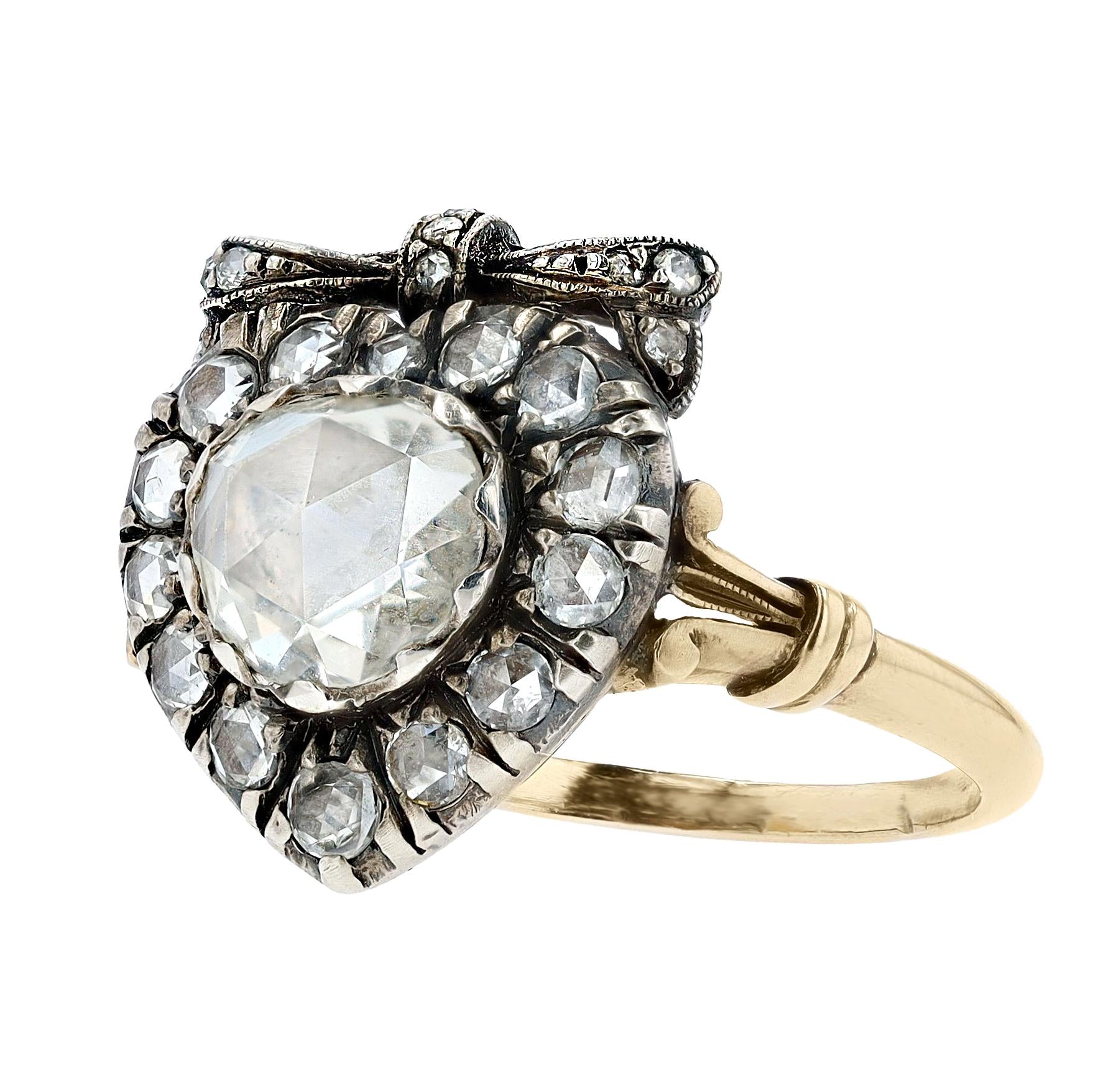 Georgian Revival Rose Cut Diamond Heart Engagement Ring