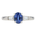 Vintage Platinum Tiffany & Co Oval Sapphire & Diamond 3 Stone Engagement Ring