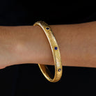Antique English Victorian 16k Yellow Gold Engraved Sapphire Bangle Bracelet