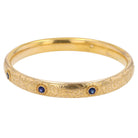 Antique English Victorian 16k Yellow Gold Engraved Sapphire Bangle Bracelet
