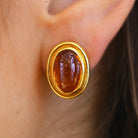 Vintage BVLGARI Citrine Cabochon and 18k Yellow Gold Earrings