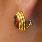 Vintage BVLGARI Citrine Cabochon and 18k Yellow Gold Earrings