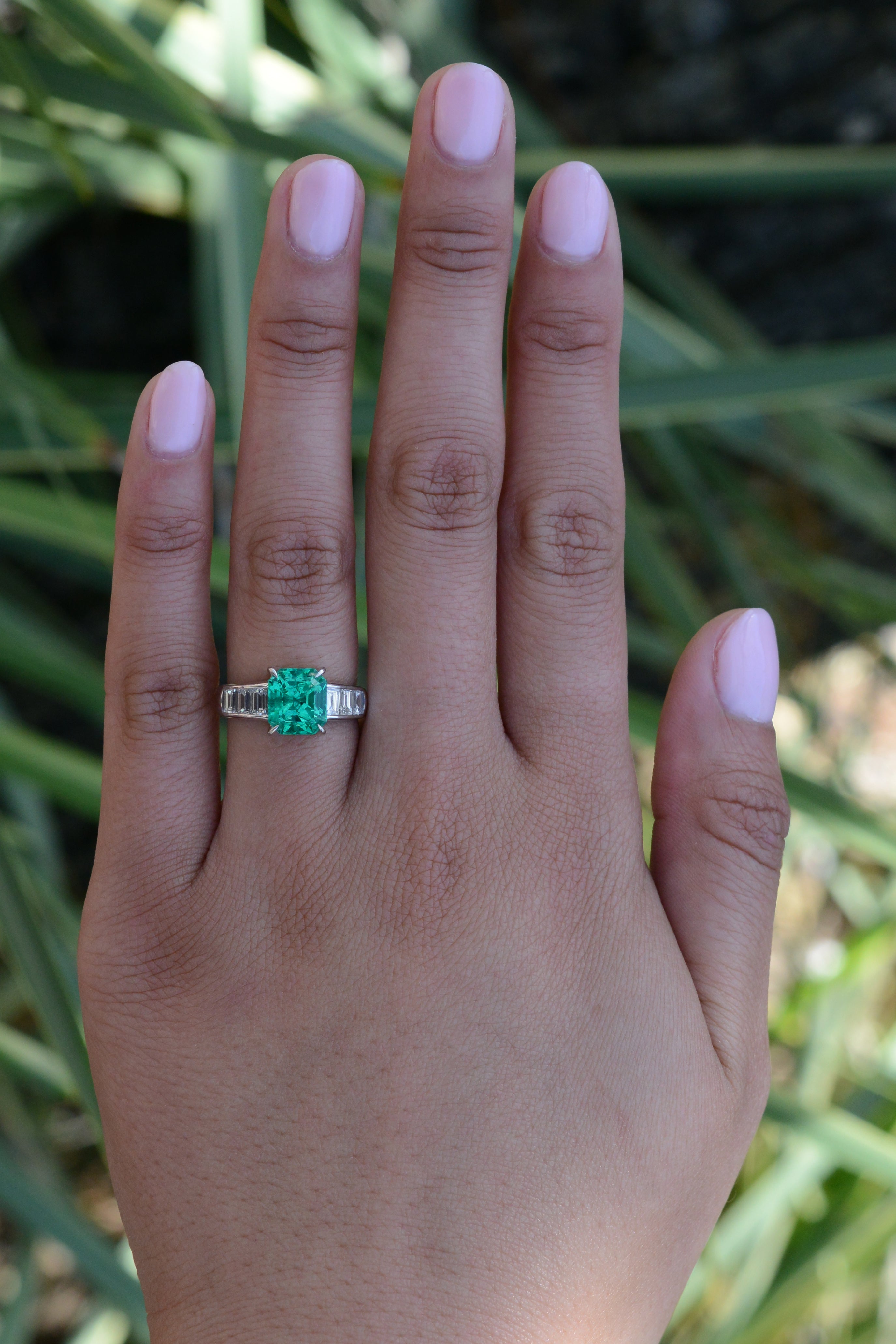 AGL Certified 2.55 Carat Colombian Emerald Diamond Ring