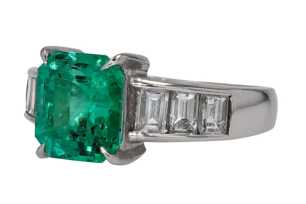 AGL Certified 2.55 Carat Colombian Emerald Diamond Ring