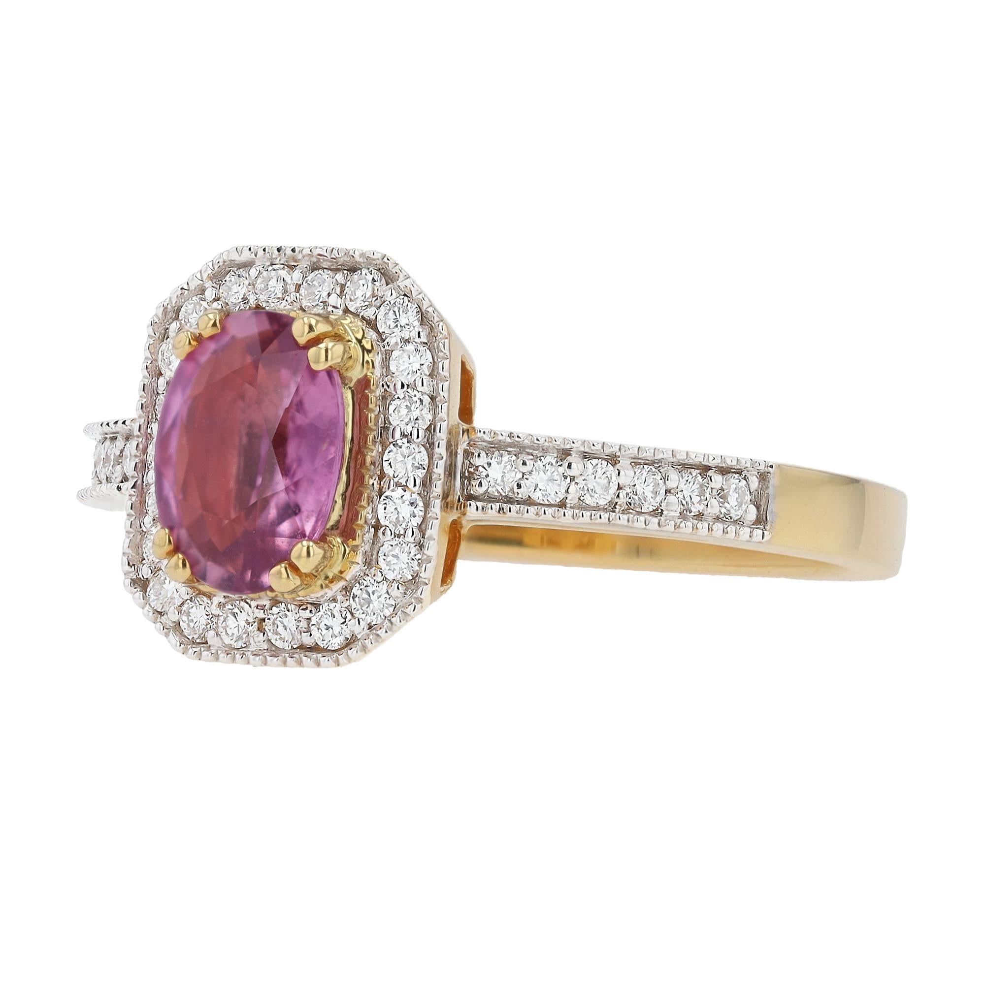AGL Certified No Heat 0.95ct Padparadscha Sapphire and Diamond Ring