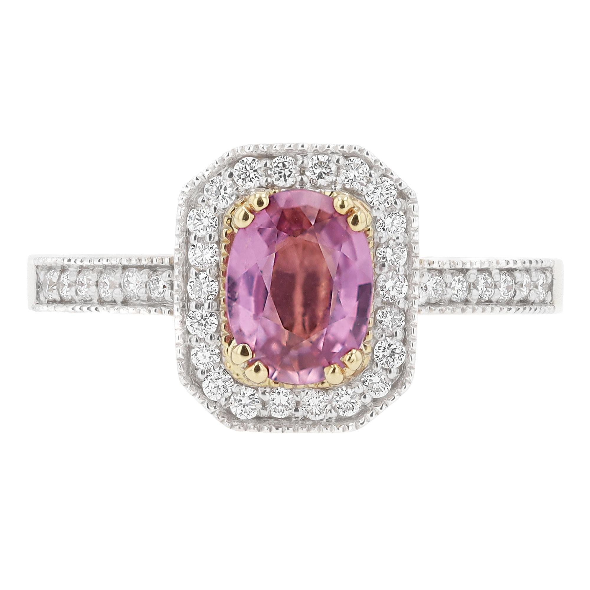 AGL Certified No Heat 0.95ct Padparadscha Sapphire and Diamond Ring