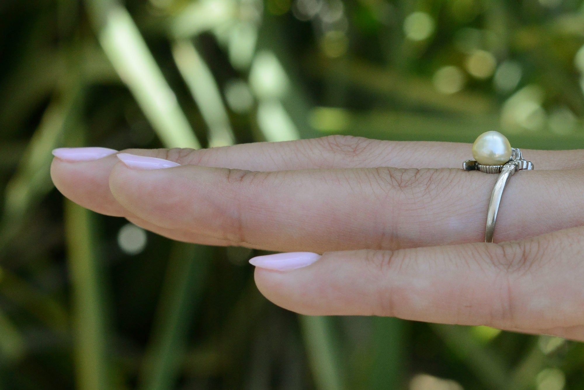 Antique 2 Stone Diamond & Natural Pearl Engagement Ring
