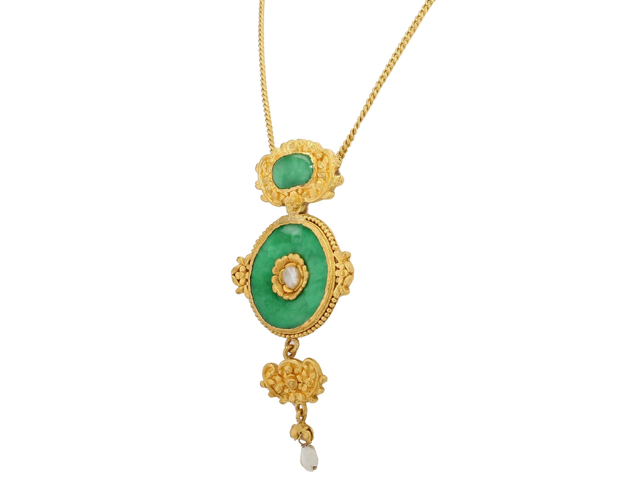 Antique Art Nouveau 24K Gold Imperial Jadeite Necklace