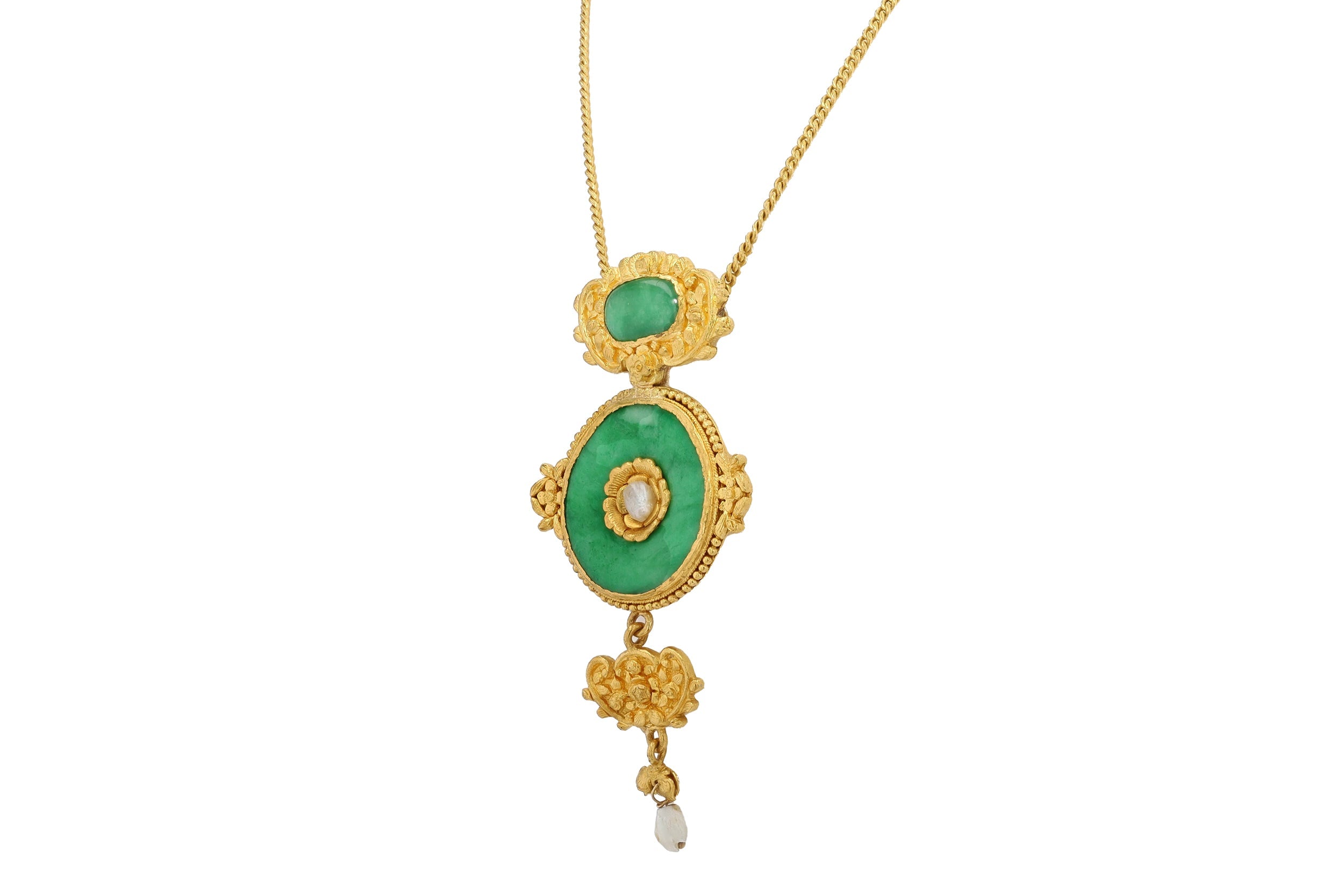 Antique Art Nouveau 24K Gold Imperial Jadeite Necklace