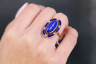 Antique Art Nouveau Lapis Lazuli & Enamel 14k Gold Cocktail Ring