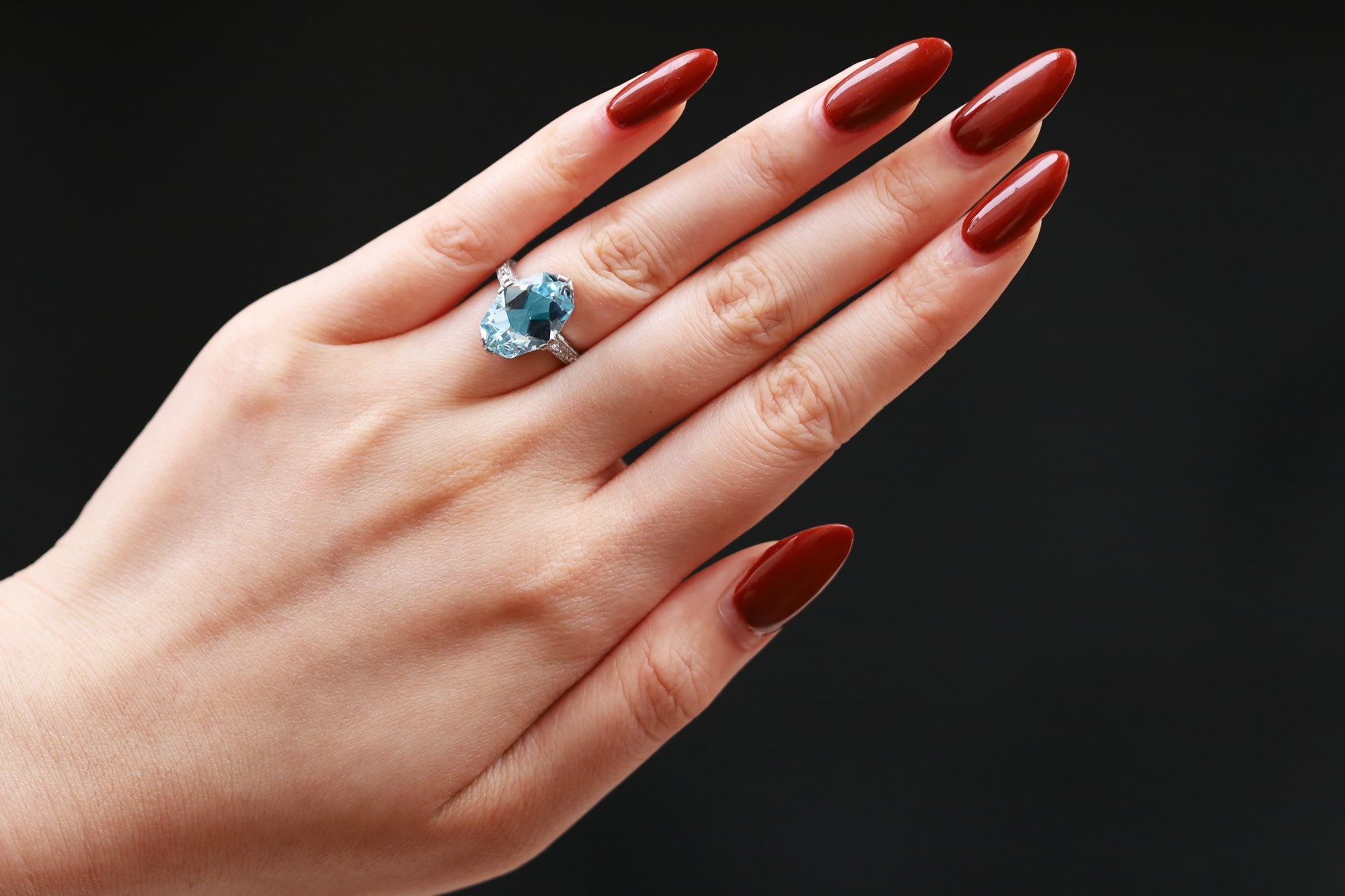 Antique Belle Époque Signed Graves 6 Carat Aquamarine Engagement Ring