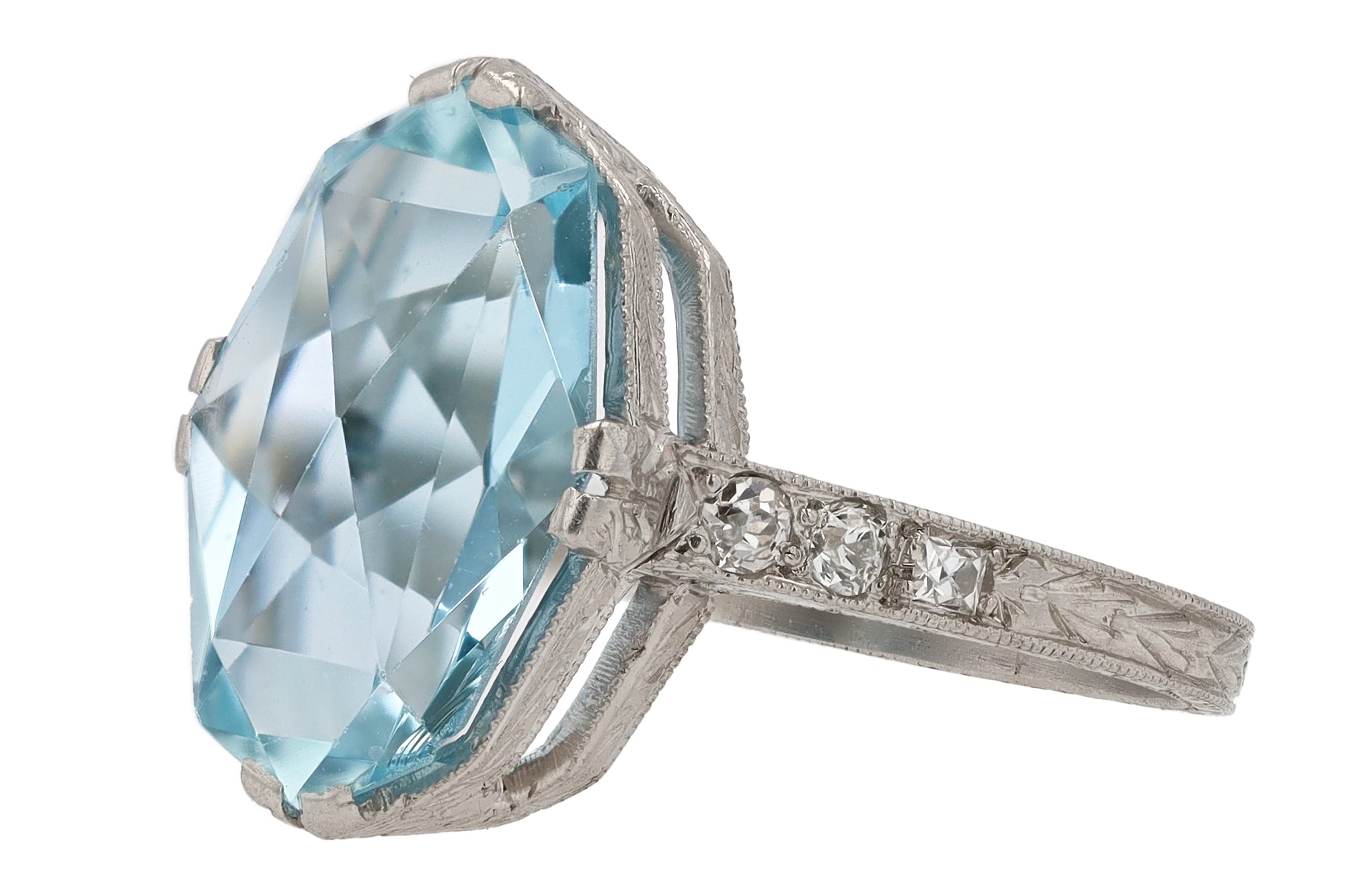 Antique Belle Époque Signed Graves 6 Carat Aquamarine Engagement Ring