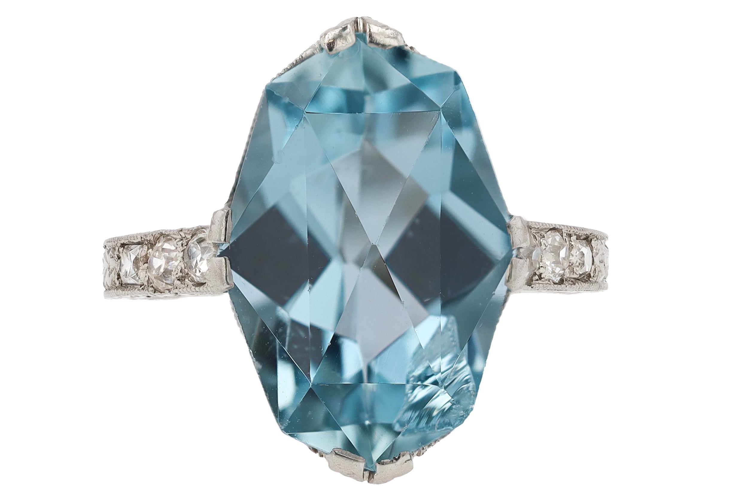 Antique Signed Aquamarine Engagement Ring