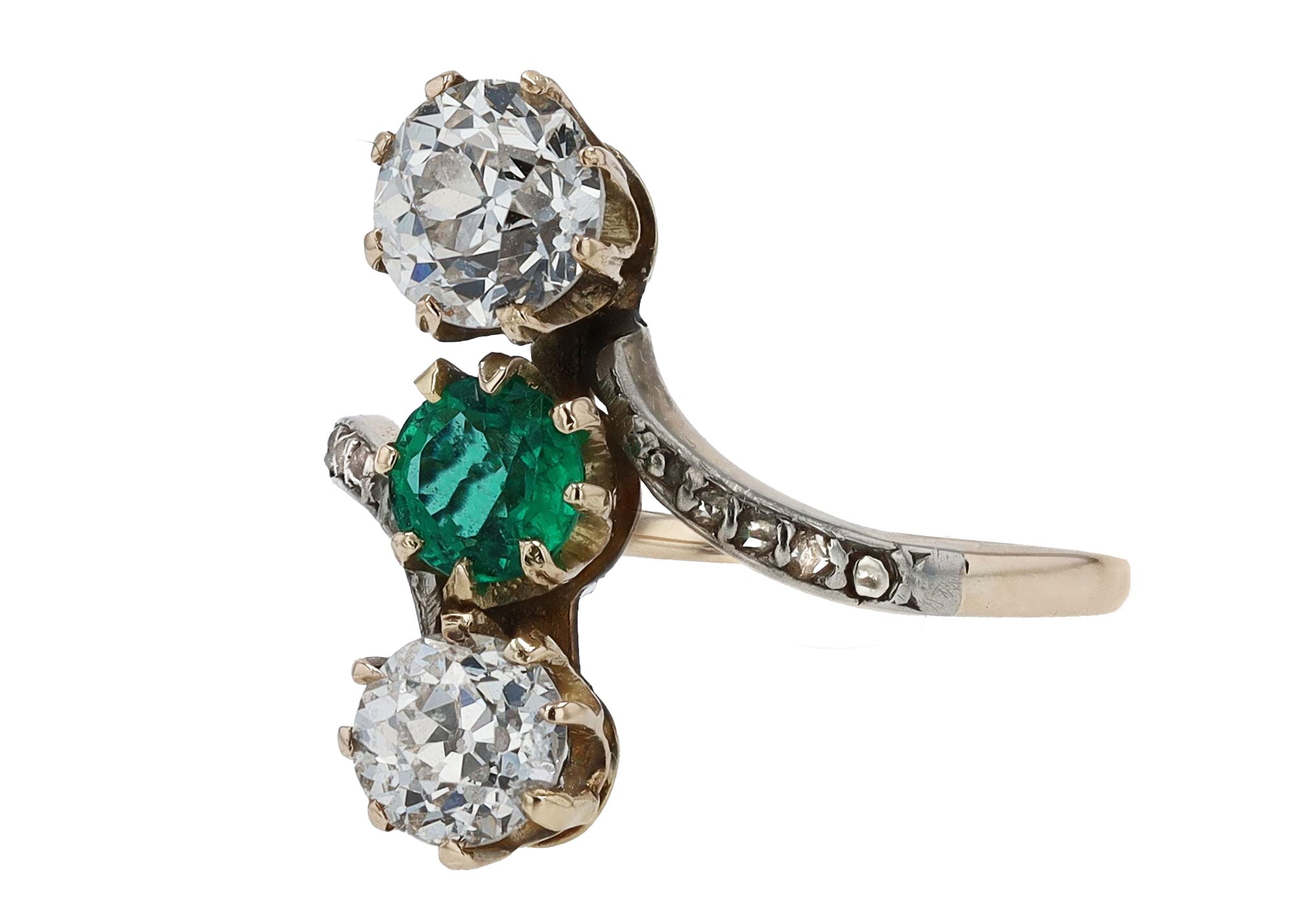Antique Diamond & Emerald 3-Stone Edwardian Engagement Ring