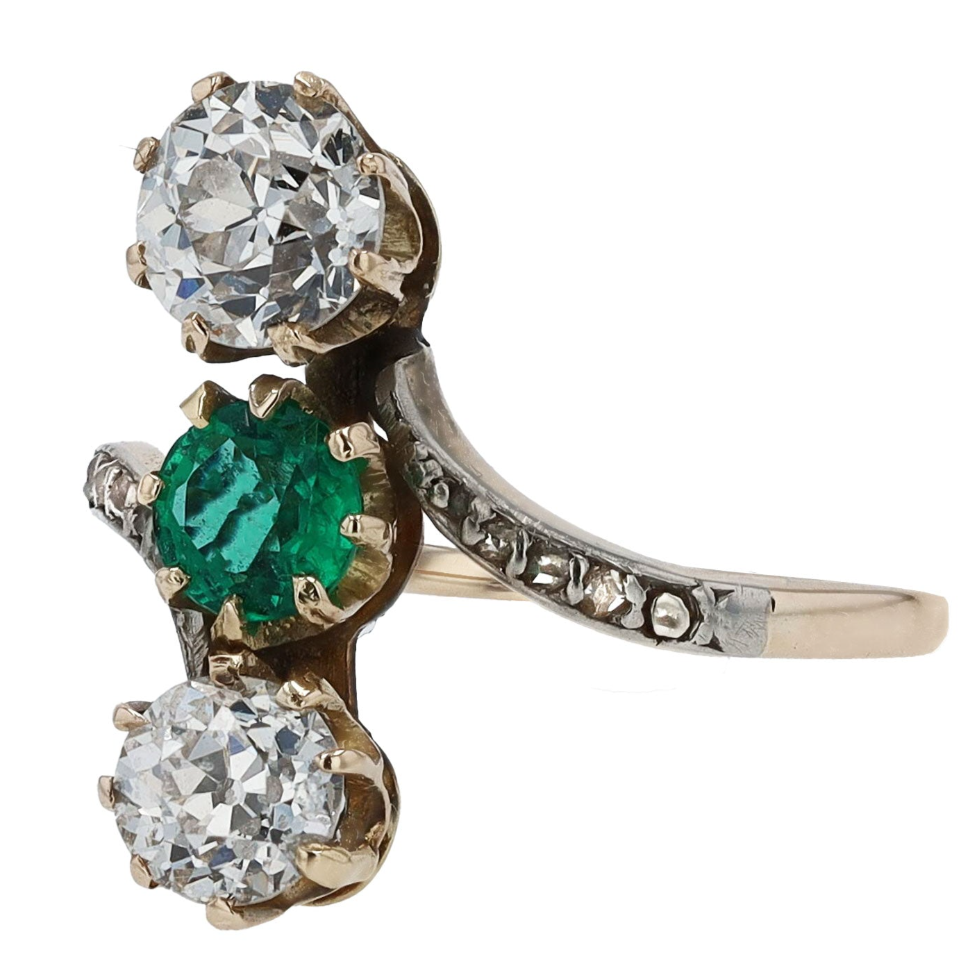 Antique Diamond & Emerald 3-Stone Edwardian Engagement Ring