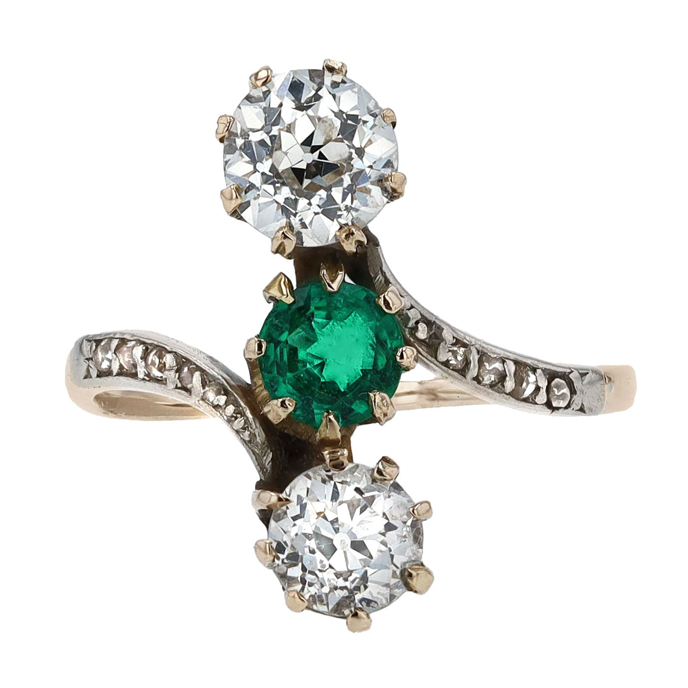 Antique Diamond & Emerald 3-Stone Edwardian Engagement Ring