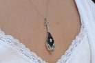 Antique Edwardian Black Onyx Diamond Bow Necklace