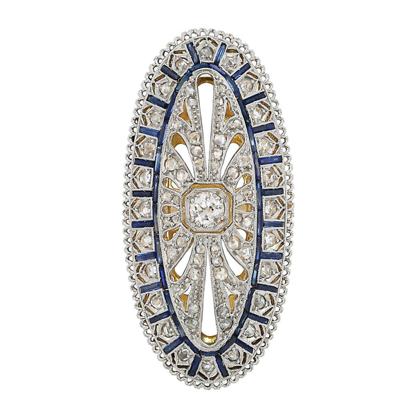 Behemoth Antique Filigree Edwardian Diamond & Sapphire Shield Cocktail Ring