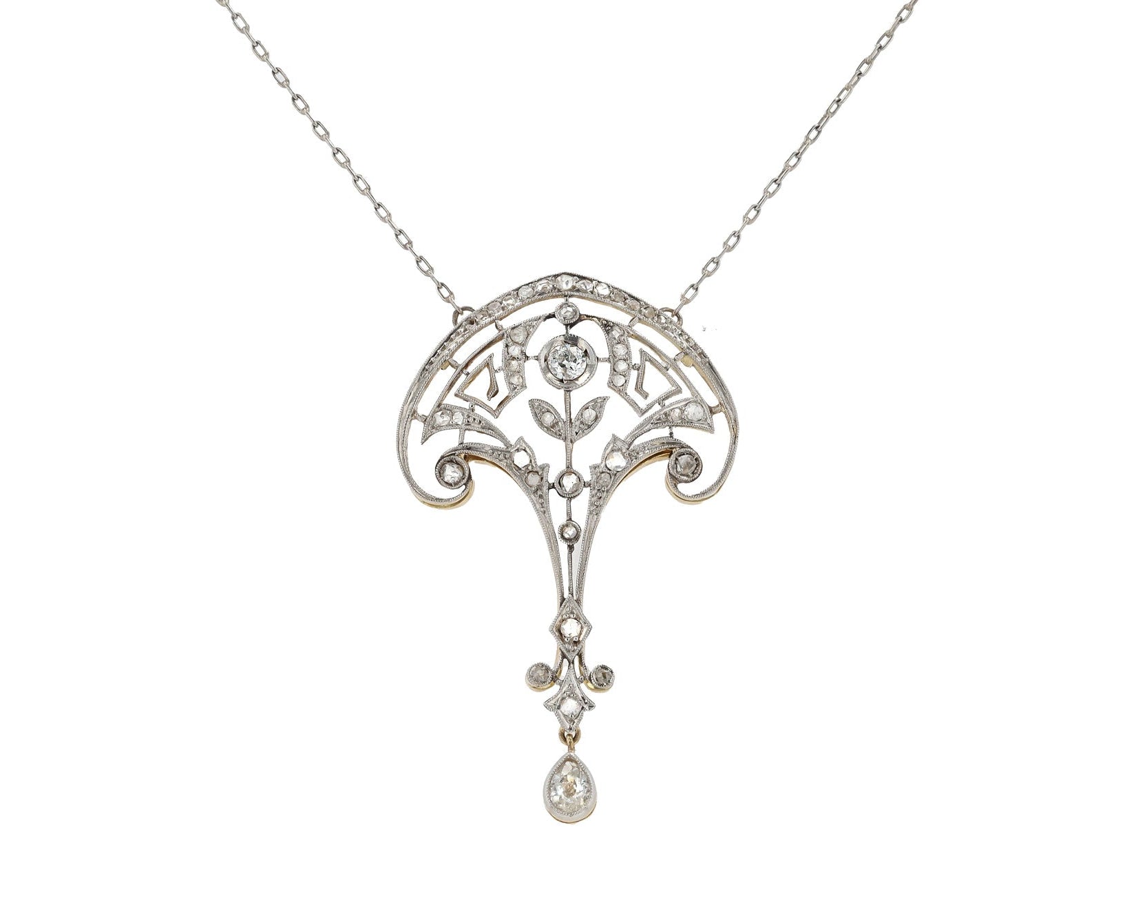 0.65ctw Diamond Edwardian Lavalier Platinum & 18k Gold Necklace