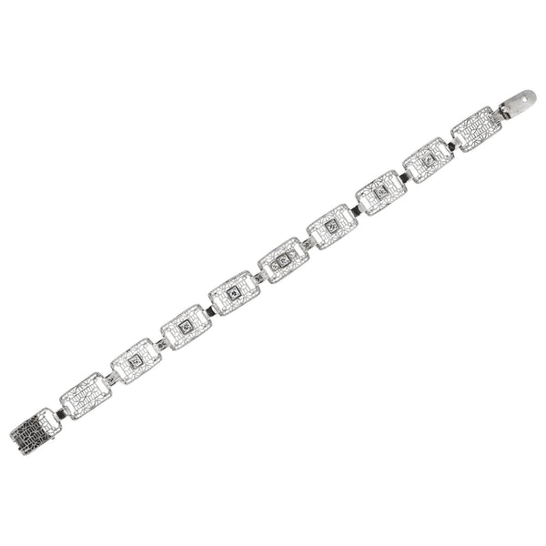 Art Deco Filigree Diamond Platinum and White Gold Link Bracelet