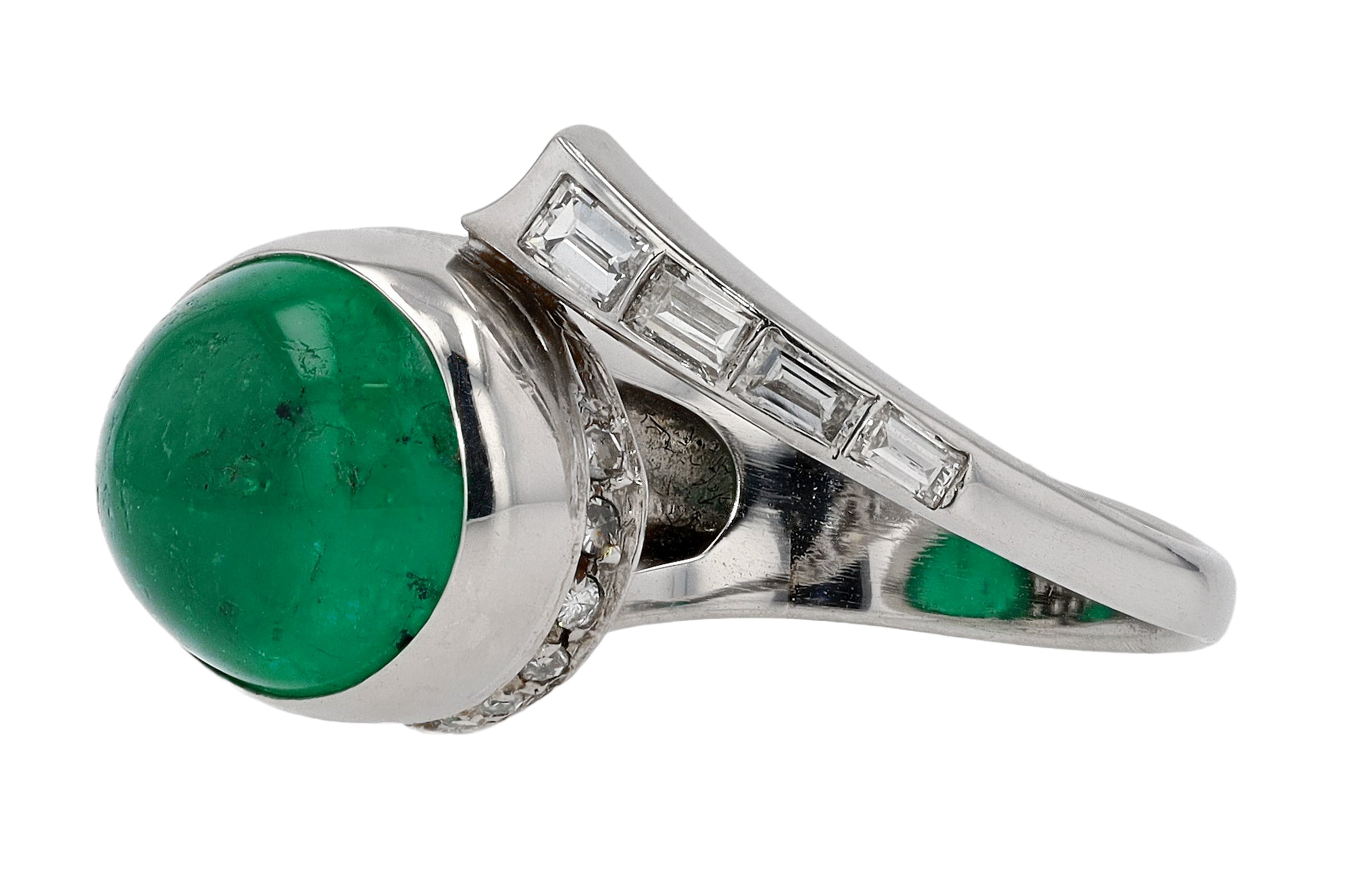 Art Deco 6 Carat Colombian Emerald & Diamond Cocktail Ring