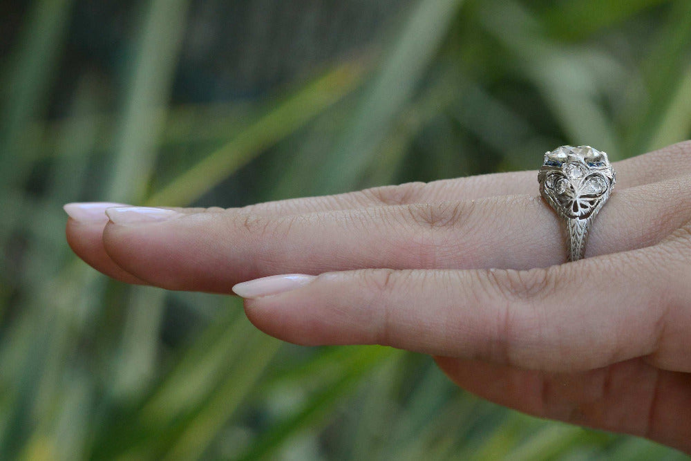 Art Deco Filigree 2.27 Carat Old European Diamond Engagement Ring