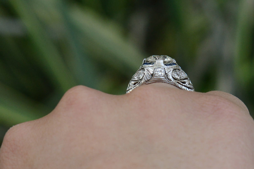 Art Deco Filigree 2.27 Carat Old European Diamond Engagement Ring