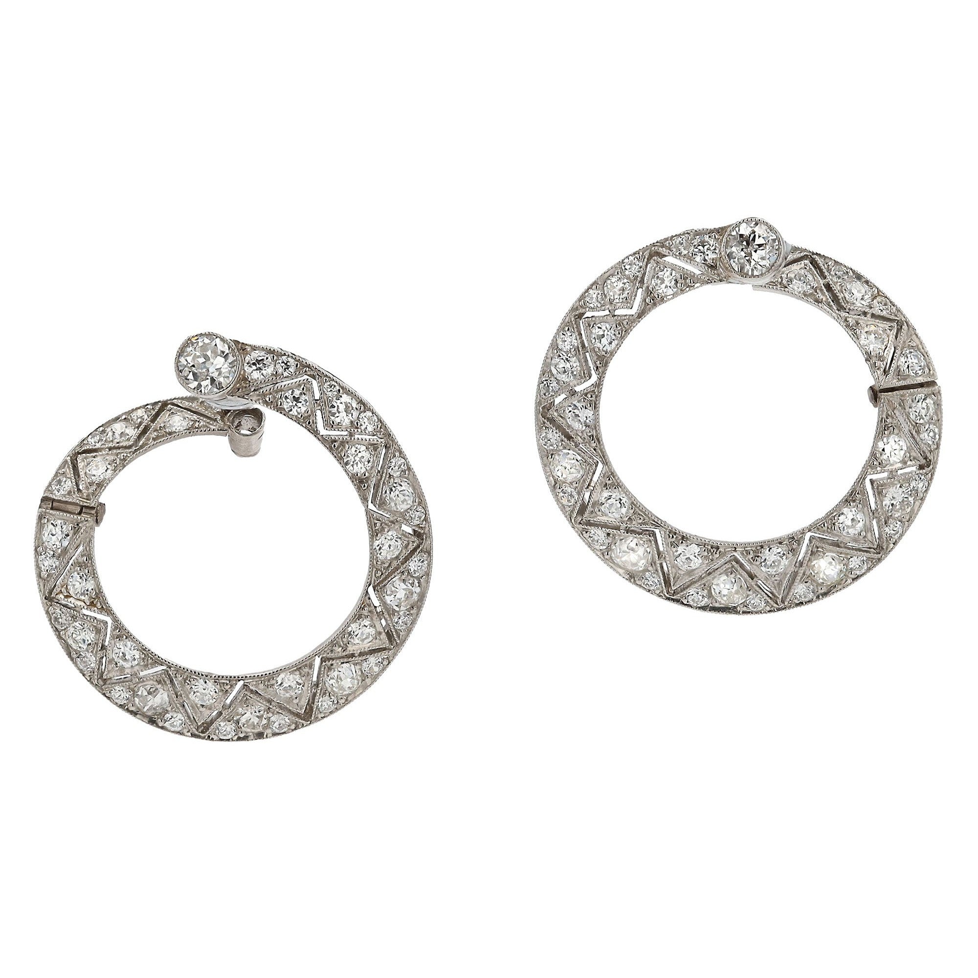 Art Deco Gatsby Era Diamond and Platinum Hoop Earrings