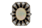 Art Deco Inspired Opal Diamond Onyx Sunburst Cocktail Ring