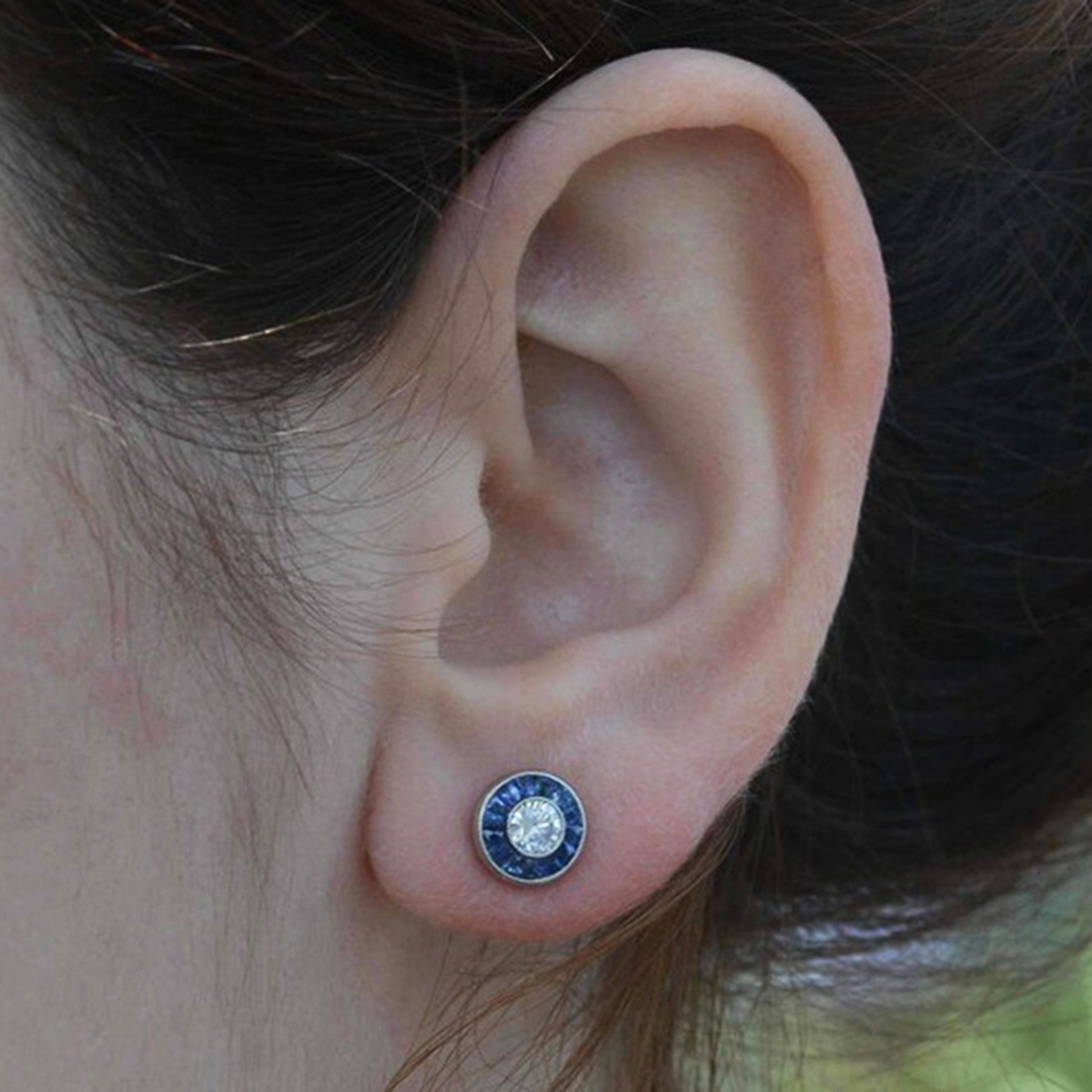 Art Deco Inspired Sapphire Diamond Stud Earrings