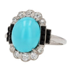 Art Deco Inspired Turquoise, Onyx and Diamond Cocktail Ring