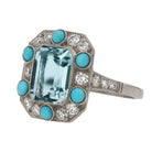 Art Deco Revival Aquamarine Turquoise and Diamond Ring