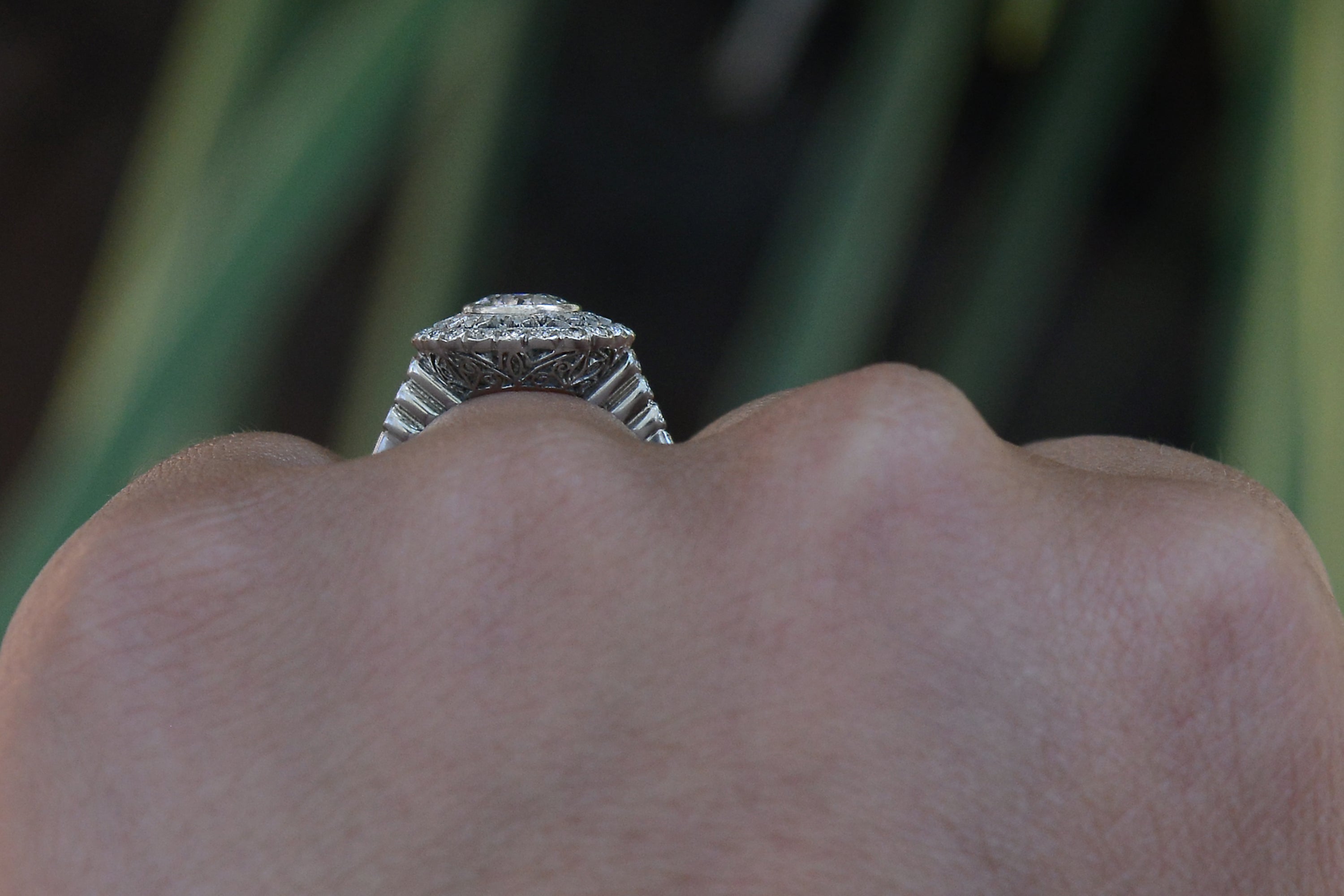 Art Deco Revival Honeycomb Filigree Diamond Engagement Ring