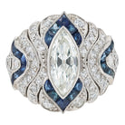 Art Deco Style 1.10 Carat Marquise Diamond & Sapphire Cocktail Ring