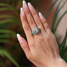 2.94 Carat Old European Cut Diamond and Emerald Bombe Ring