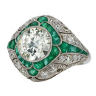 2.94 Carat Old European Cut Diamond and Emerald Bombe Ring