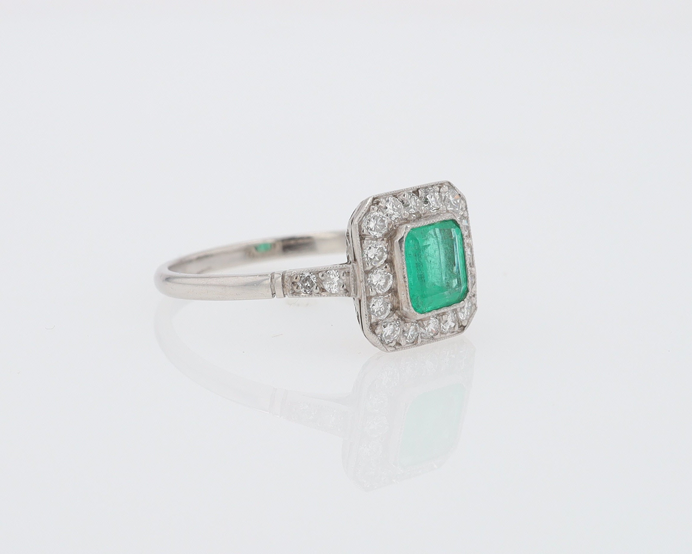 Art Deco Style Square Emerald Diamond Engagement Ring