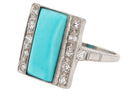 Art Deco Turquoise and Diamond Palladium Cocktail Ring