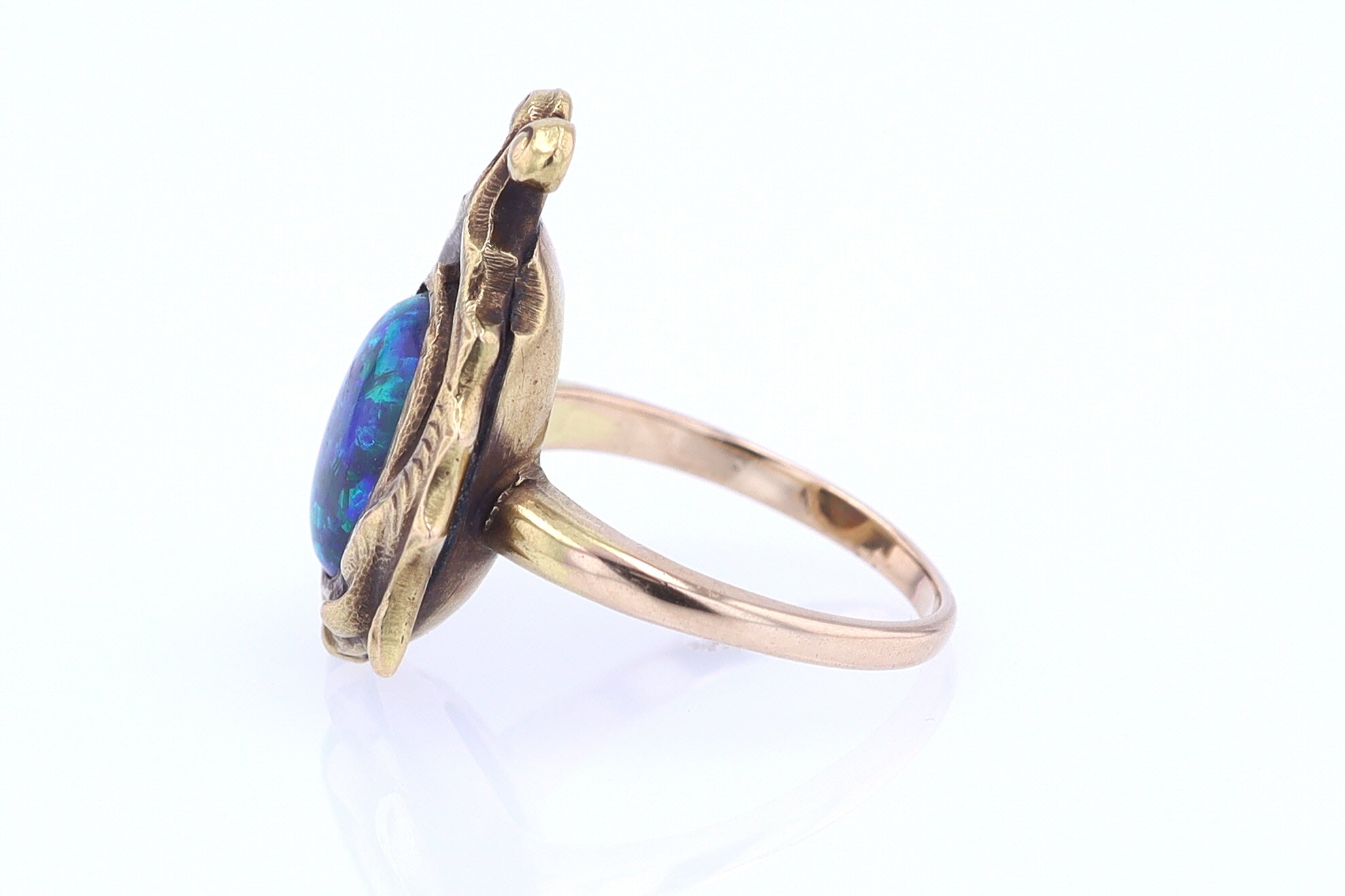 Art Nouveau Era 18kt. Gold & Harlequin Black Opal Ring