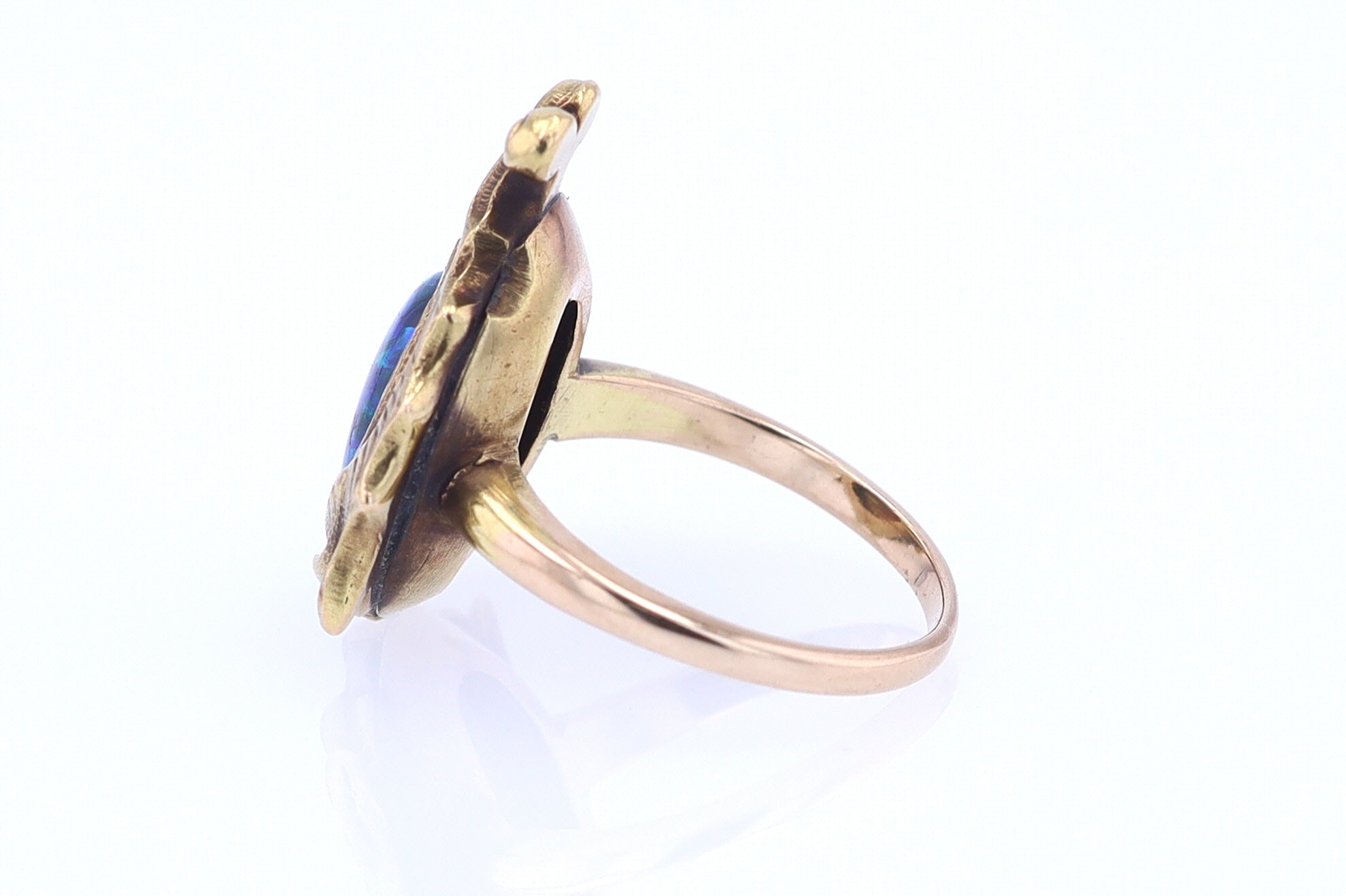Art Nouveau Era 18kt. Gold & Harlequin Black Opal Ring