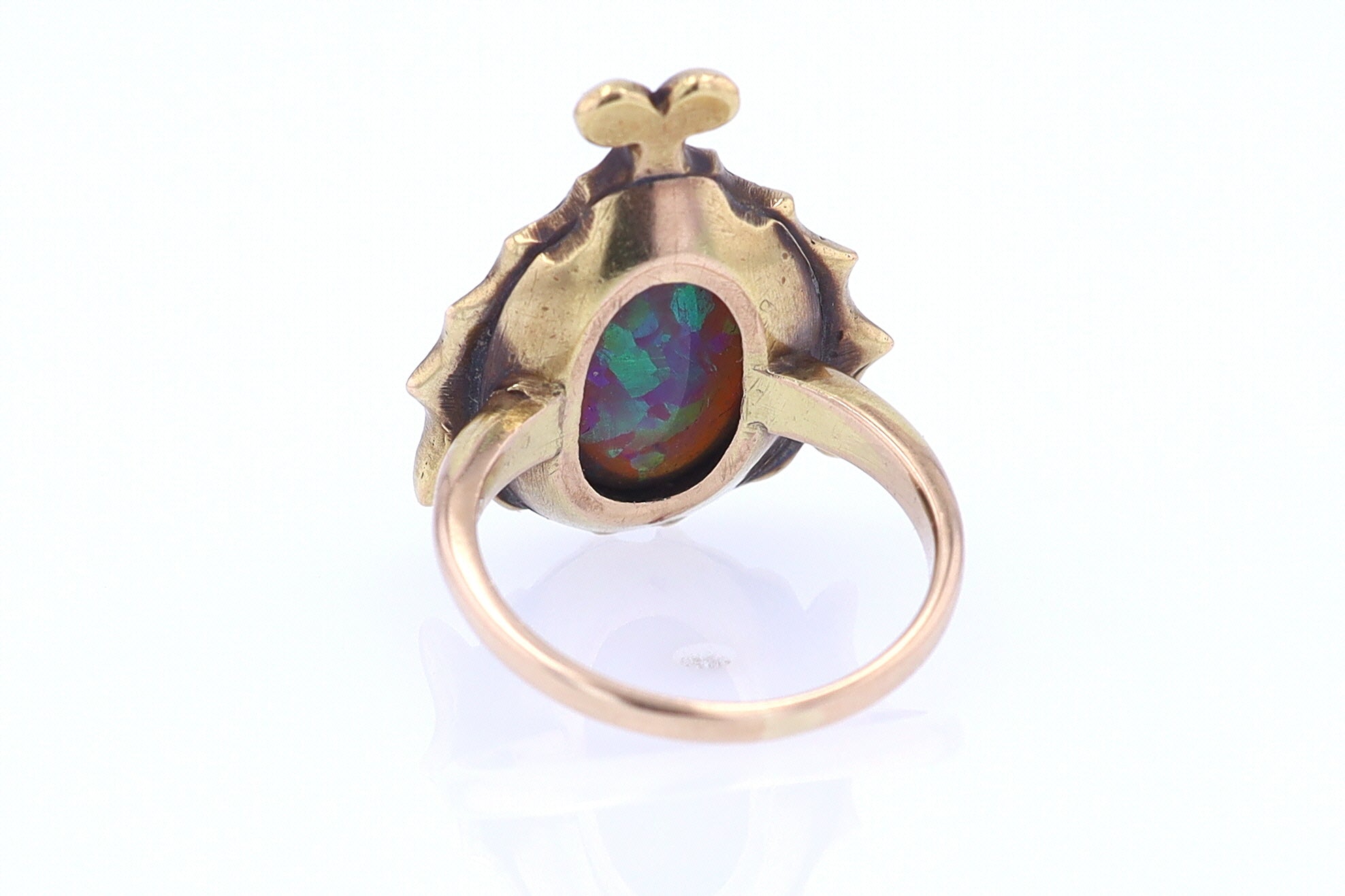 Art Nouveau Era 18kt. Gold & Harlequin Black Opal Ring